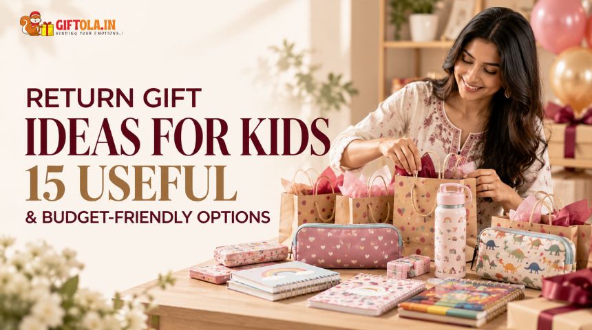Return gift ideas for kids featuring 15 useful and budget-friendly gift options for birthdays and special occasions by Giftola.in.